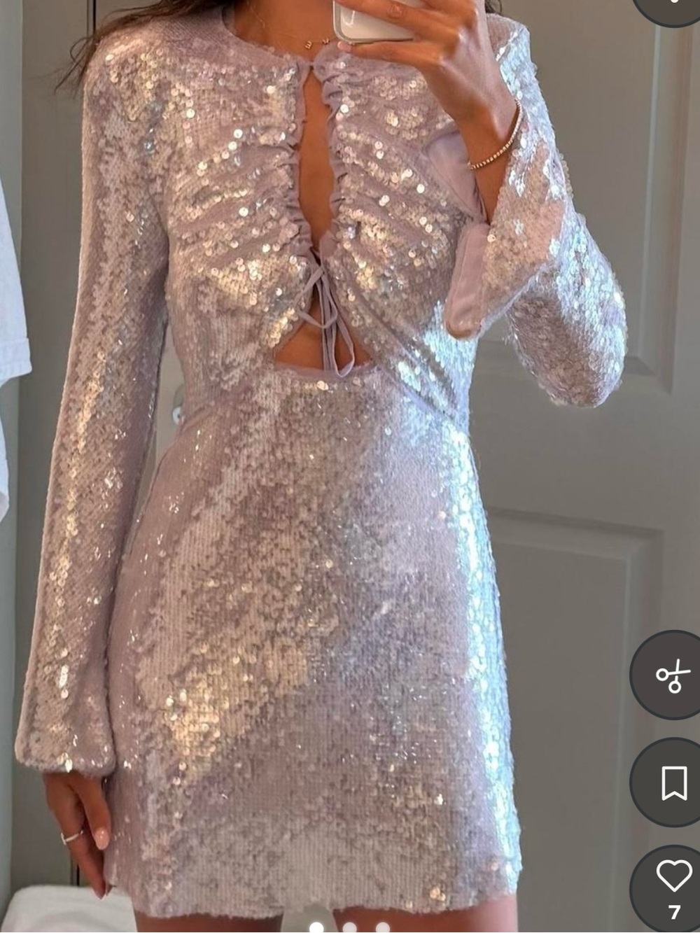 Self-Portrait Lilac Sequin Long-Sleeve Tie-Front Mini Dress